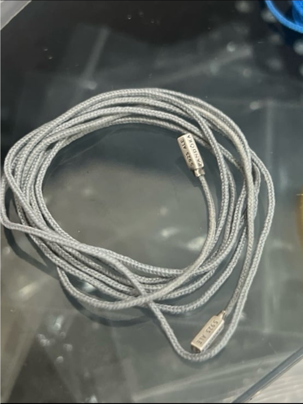 PANDORA grey Poly Cord With Sterling Silver Fabric String With Sterling Silver -